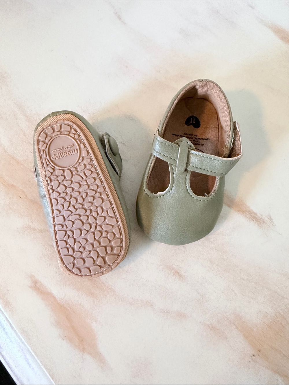 Baby T-Strap Mary Jane Shoes in Sage Green